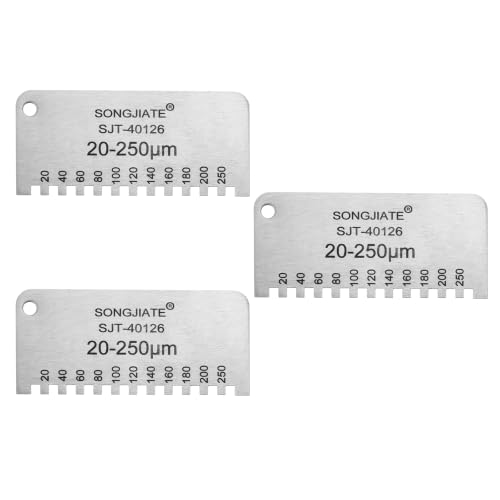 HARFINGTON 3Pcs Wet Film Thickness Combs 20-250um Medidor de Espesor de Película Húmeda en Acero Inoxidable de Alta Precisión, Plata miniatura 1