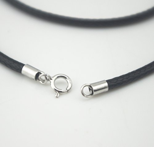 Image of Glory Qin Black Silk Braided Rope Chain 925 Silver Plated Clasp Leather Cord Chain Necklace Rope (1.0 mm, 20 Inches)
