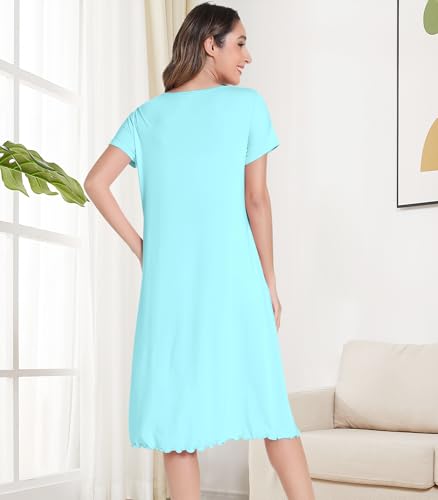 Image of NACHILA Bamboo Viscose Nightgown for Women Short Sleeve Crew Neck Sleepwear
