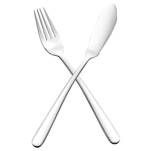 OUNONA Cubiertos de Acero Inoxidable para Servir Pescado Incluye Cuchillo y Tenedor Metálicos con Acabado Mate Diseño Moderno y Ergonómico para Uso Doméstico y Restaurantes