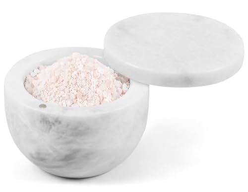 EARTHEN CRAFTS Marble Salt Cellar with Swivel Magnetic Lid White 4" Inch Salt Box, Salt & Spice Jar Salt Keeper for Kitchen Countertop, Ideal for Sea Salt, Spices & Herbs Storage Container, 5.6 OZ