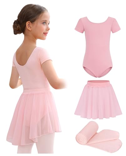 Consejos para Comprar Ropa de Gimnasia - solo los mejores. 41 Mecceos - Falda y mallas de ballet para niñas pequeñas, baile clásico, leotardo, tutú, Rosa ballet (manga corta), 4-6 Años
