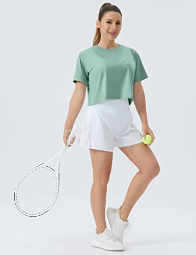The Gym People Women's Workout Crop Top T-Shirt Short Sleeve Boxy Yoga Running Cropped Basic Tee Light Green #TOP5