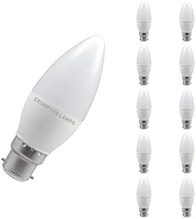 Crompton Lamps LED Candle 5W BC-B22d Dimmable (10 Pack) (40W Equivalent) 2700K Warm White Opal 470lm BC Bayonet B22 Frosted Multipack Light Bulbs