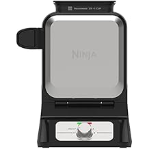 Ninja Belgian Waffle Maker Pro | Vertical Design | 5 Shade Settings with Precision-Pour Cup & Chef-curated Recipe Guide | Black & Silver | BW1001