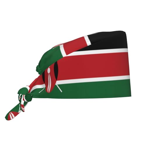 YYHWHJDE WHJDPP Drapeau du Kenya Casquette de travail de nettoyage imprimée Chapeau de chef pour femmes et hommes, pour chirurgie, allaitement, noir