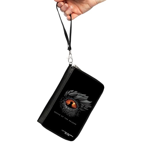 Buckle-Down House of the Dragon Wallet, Zip Around, House of the Dragon Eye Throne Icon Black Gray Orange, Vegan Leather2