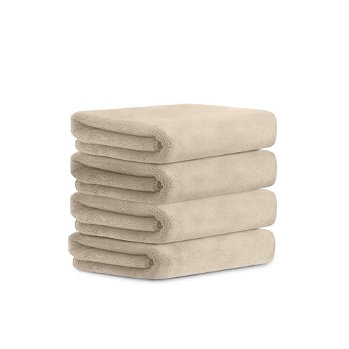 Image of HOUSSE Microfiber Face Towels | Ultra Absorbent, Odour-Free, Quick Dry 550 GSM Face Towel for Home, Gym, Travel, Running and Personal Use | 30x30 cm | Set of 4 in One Colour (Beige, Pack of 4)