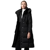 BOSIDENG Women's Winter Long Down Jacket Hooded Removable Cap Waisted Thickened Warm Winter Jacket(Black,S)