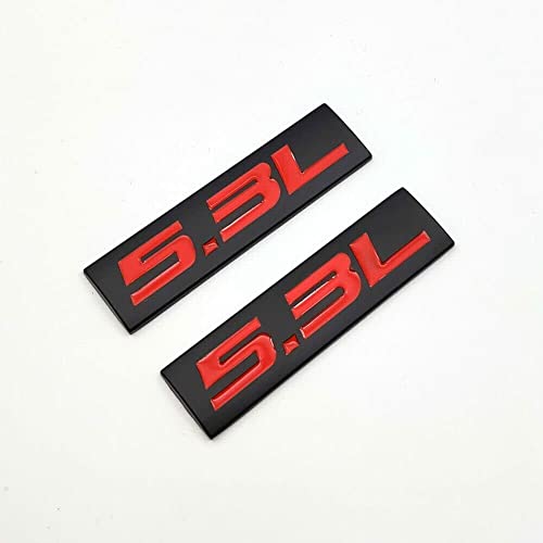 Image of 2X 5.3L Engine Alloy Auto Trunk Door Fender Bumper Badge Decal Emblem Self-Adhesive Tape Sticker (Black Red)