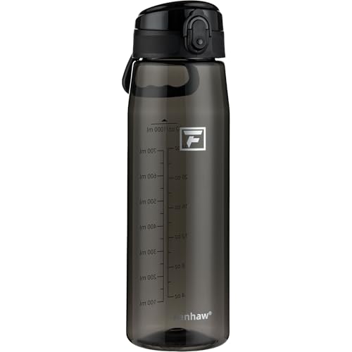 Image of Fanhaw 32 oz Clear Plastic Water Bottle, BPA Free Leakproof Tritan Sports Water Bottle with Chug Lid, Wide Mouth Reusable Bottle for Gym, Travel, School & Office (Black)