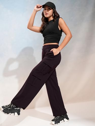 Image of Tokyo Talkies Pure Cotton Straight Wide Leg Cargo Pants |Relaxed Fit Utility Trousers