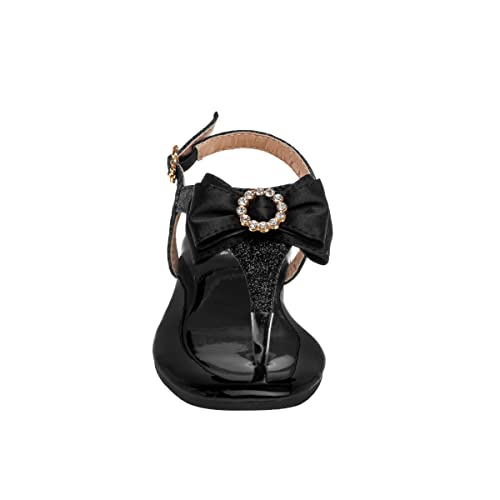 Badgley Mischka Toddler Girls Sandals with Bow - Kid Dress Shoes Slip-On Open Toe Flat Sandal Rhinestone Strappy Glitter (Big Kid/Little Kid) (Black/Silver/RoseGold)4