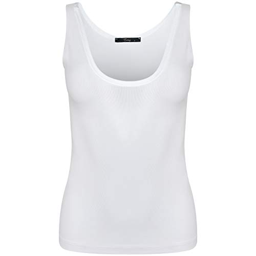 Evoni Basic Shirt weiß für Damen durchsuchtiges Sommer Tank Top aus Baumwolle XXL=44