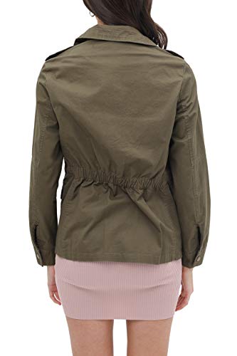 FASHION BOOMY Women's Zip Up Safari Military Anorak Jacket with Hood Drawstring - Regular and Plus Sizes Small L-Olive