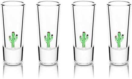 ICING ON THE CAKE IOC Baja Collection Authentic Mexican Artisanal Tequila Shot Glasses with Glass Blown Cacti - 4 Shot Glass Pack 2 Oz 50 ML-Fathers Day Kitchen Supplies Fun Ideal Housewarming Gift