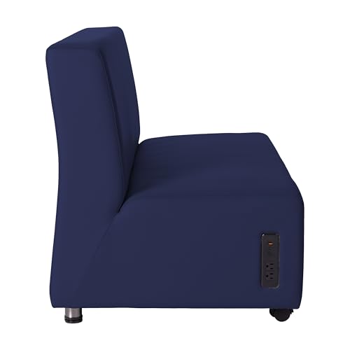 Image of FDP Pro Series Upholstered Armless Mobile Sofa with Tech Outlet, USB Charging and Locking Casters for Portability Commercial Seating for Hotel Lobby, Office, Restaurant, Waiting Room - Navy