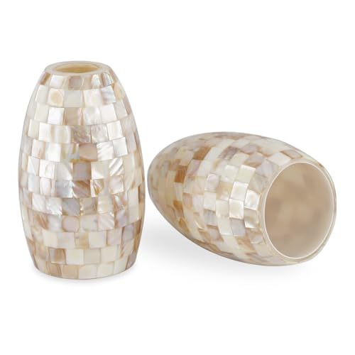 Image of Kira Home 7 inch Pendant Light Glass Shade Replacement w /Handcrafted Mosaic Sea Shell Coastal Design (Set of 2), Natural Shell Chandelier Glass Upgrade, 7.5 inch x 4.5 inch, Fits Threaded Medium Base Sockets