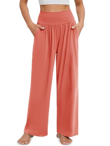 Image of Gracyoga Wide Leg Yoga Pants for Women Casual Loose Cozy Sweatpants High Waisted Lounge Pajama Flowy Pants With Pockets