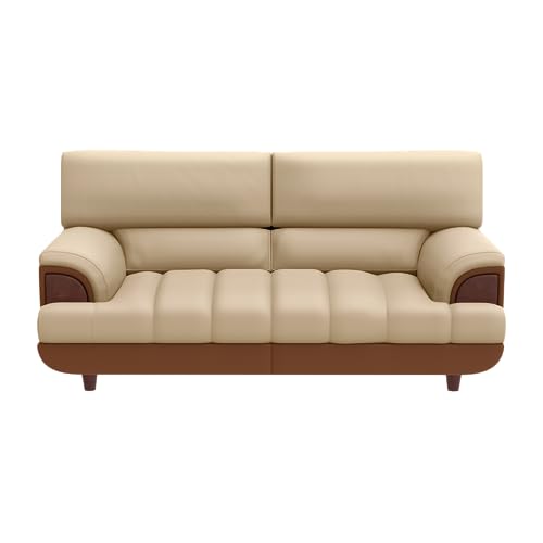 Image of Interio by Godrej Bayflow 2 Seater Synthetic Leather Sofa | 3-Years Warranty, Plywood + Pinewood, Coffee Brown