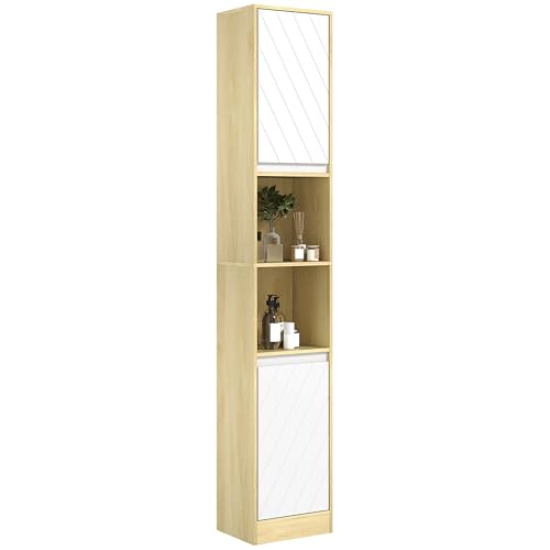 HOMCOM Meuble Colonne Rangement Salle de Bain Style Cosy 30 x 24 x 170 cm 2 Portes étagère 2...
