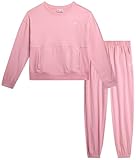 RBX Girls Sweatpants Set - 2 Piece Crewneck Brushed Knit Girls Sweatshirt and Kids Sweatpants Sweatsuit Athletic Set (7-12), Size 7-8, Pink