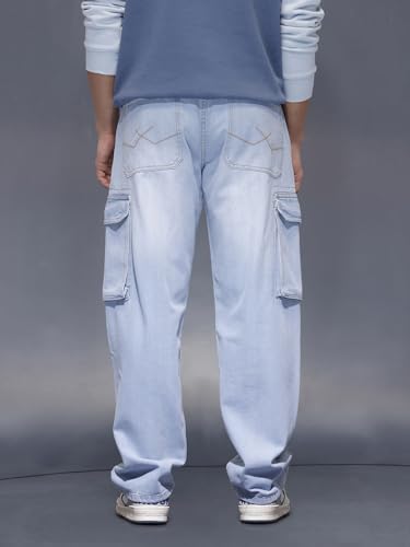 Image of WROGN Men's 100% Cotton Cargo Jeans | Solid | Loose Fit