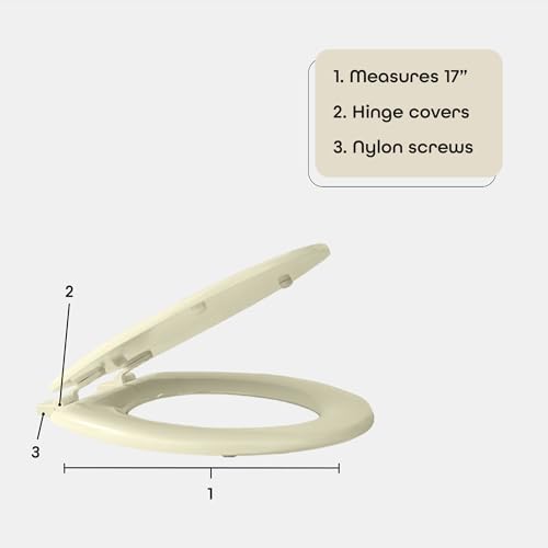 Standard Wood Toilet Seat, Bone - 17 Inch - Fits All Standard Size Fixtures - Easy to Install Fantasia by Achim Home Decor