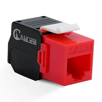 Cat6 RJ45 Vertical Keystone Jack - 180 Degree UTP Toolless Ethernet Adapter, Compatible with Cat6 unloaded Keystone Patch Panel - Blank Patch Panel (Pack of 50, Half Red & Black)