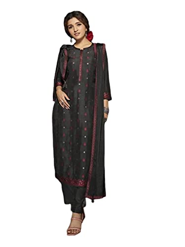 Salwar kameez indien noir grande taille XL dupatta soie sans plis