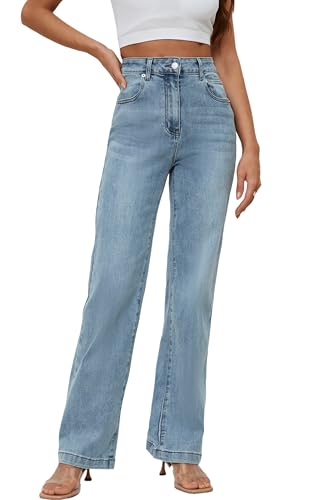 Womens Jeans Mid Waisted Straight Leg Loose Stretchy Lightweight Tummy Control Trendy Jeans for Women 2025 Vintage Blue