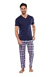 Alfani - Pijama para Hombre, Conjunto Playera Manga Corta y Pantalon con Bolsa - Marino M