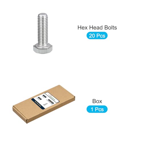 Image of METALLIXITY Hex Bolts (M8-1.25x25mm) 20Pcs, 304 Stainless Steel Coarse Fully Threaded Hex Head Screw Bolt Machine Screws - for Furniture Repair, Silver