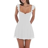 Women Y2k Mini Dresses Tie up Open Back A-line Bodycon Dress Fairy Corset Short Dresses for Graduation Party (White, L)
