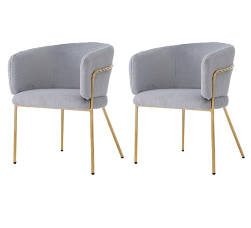 WEALTHOUSE Silla tapizada moderna con suave plumón de conejo de imitación, patas de metal doradas, asiento cómodo, respaldo ergonómico, construcción estable, versátil para la vida (gris, 2)