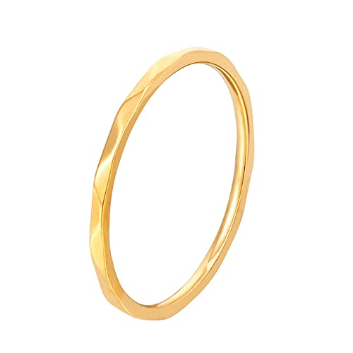 Stainless Steel Ring for Women Faceted Edge Dome Polished Slim Gold/Rose Gold Engagement Wedding Band Comfort Fit Size 6-9