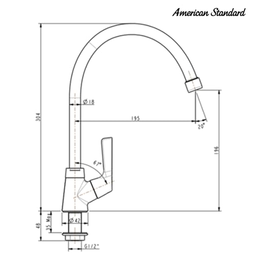 Image of American Standard Winston Kitchen Faucet with Side Cross Handle | Deck Mounted Single Lever Cold Mono Tap | Chrome Finish | 10 Year Warranty | FFAST706-501500BF0