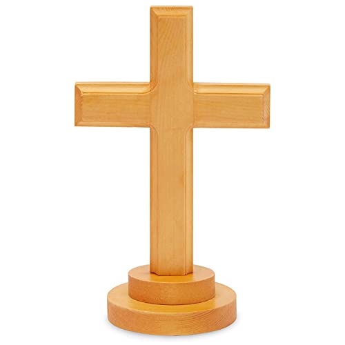 Holzkreuz stehend, Olivenholz, religiöser Tisch Cover