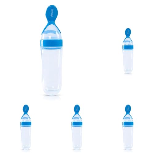 Image of LuvLap Feeding Spoon with Squeezy Food Grade Silicone Feeder Bottle, for Infant Baby, 90ml, BPA Free (Pack of 5)