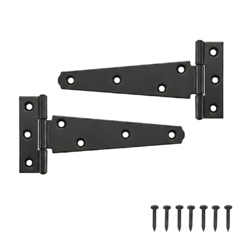 Keypak 2 Pack 150mm (6) T-Hinges Black Japanned Metal Tee Hinges with Rustproof Coating Ideal for Wooden Gates Shed Doors Barn Doors & External Use