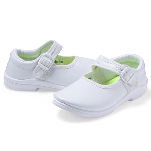 Image of DOCTOR EXTRA SOFT Girls Black & White Ballerina Uniform School Shoes with Adjustable Hook & Loop| Memory Foam Cushion & Anti-Bacterial Technology| Lightweight | Comfortable|Durable & Anti-Skid D-3003