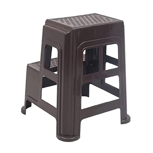 Image of SKYGLAMOUR Supreme Plastic Multi-Purpose Step Stool for Home | Office&Kitchen Use with Weight Bearing Capacity of 150 Kg |2 Step Stool for Home| Color: Wenge; Qnt: 2 Pcs.