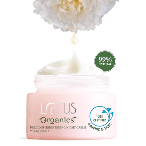 Lotus Organics+ Precious Brightening Night Cream | For Dark Spots, Blemishes & Pigmentation | Night Moisturiser | 100% Certified Organic White Peony | Sulphate & Paraben Free | All Skin Types | 50g