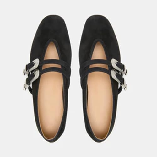 Arqa Women's Western Buckles Ballet Flats Dressy Comfortable Work Office Low Heel Flats Wedding Slip on Round Toe Ballerina Shoes3