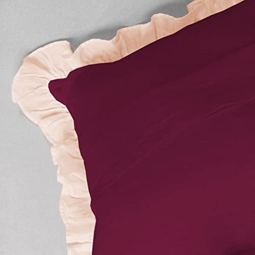 Image of YRM Bedding's Ruffle Beautiful Cushion Cover | Super Soft Elegant Premium Microfiber Frill Cushion Cover Set of 2 (20 inchx20 inch Inches) (Wine /Peach)