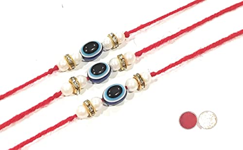 Image of Elegant And Stylish Evil Eye Rakhi with Roli Tilak for Bro /Brother /Bhaiya /Bhai for Rakshabandan (Evil Eye Design)