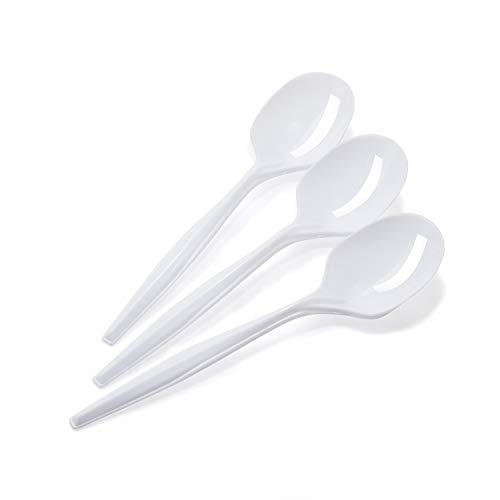 [600 Pack] White Disposable Plastic Soup Spoons - Practical Cutlery for Parties, Lunches, Picnics, and Long Trips - Great for Meals, Desserts, or Appetizers - Thumbnail 3