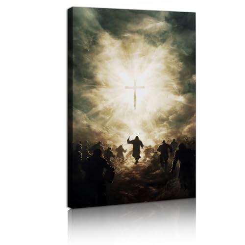 TOANGWALL Retro gerahmte Leinwandkunst People Silhouette Cloud Mural Print Bright Sunlight Poster Painting für Zuhause Wohnzimmer Schlafzimmer Flur Dekoration 80x135cm