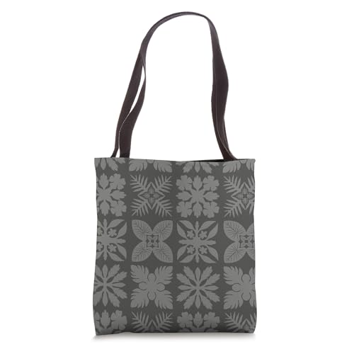 Bolso tote con estampado de cuadro hawaiano negro y gris miniatura 1