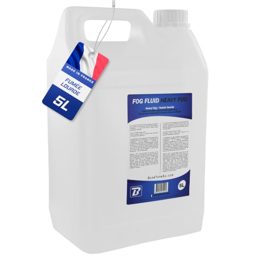 BoomToneDJ Heavy Fog Fluid 5L Liquide professionnel pour machine à fumée lourde. Bidon 5 litres recyclable. Incolore. Inodore. Economique. Fabriqué en France. Normes NF et CE.